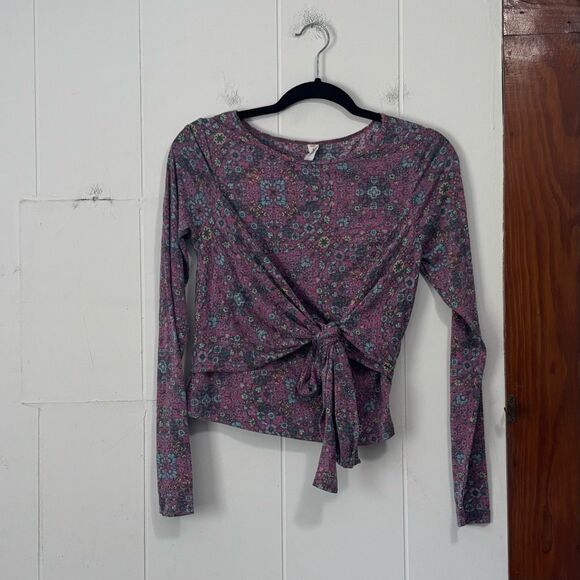 Daily Practice Purple Floral boho tied top size small - Picture 2 of 5